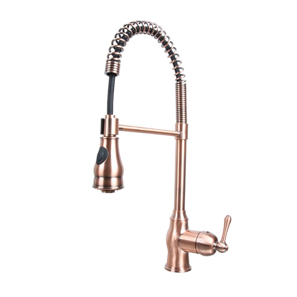 Akicon Single-Handle Pre-Rinse Spring Pull-Down Sprayer Kitchen Faucet Kitchen in Copper, Brown | The Home Depot