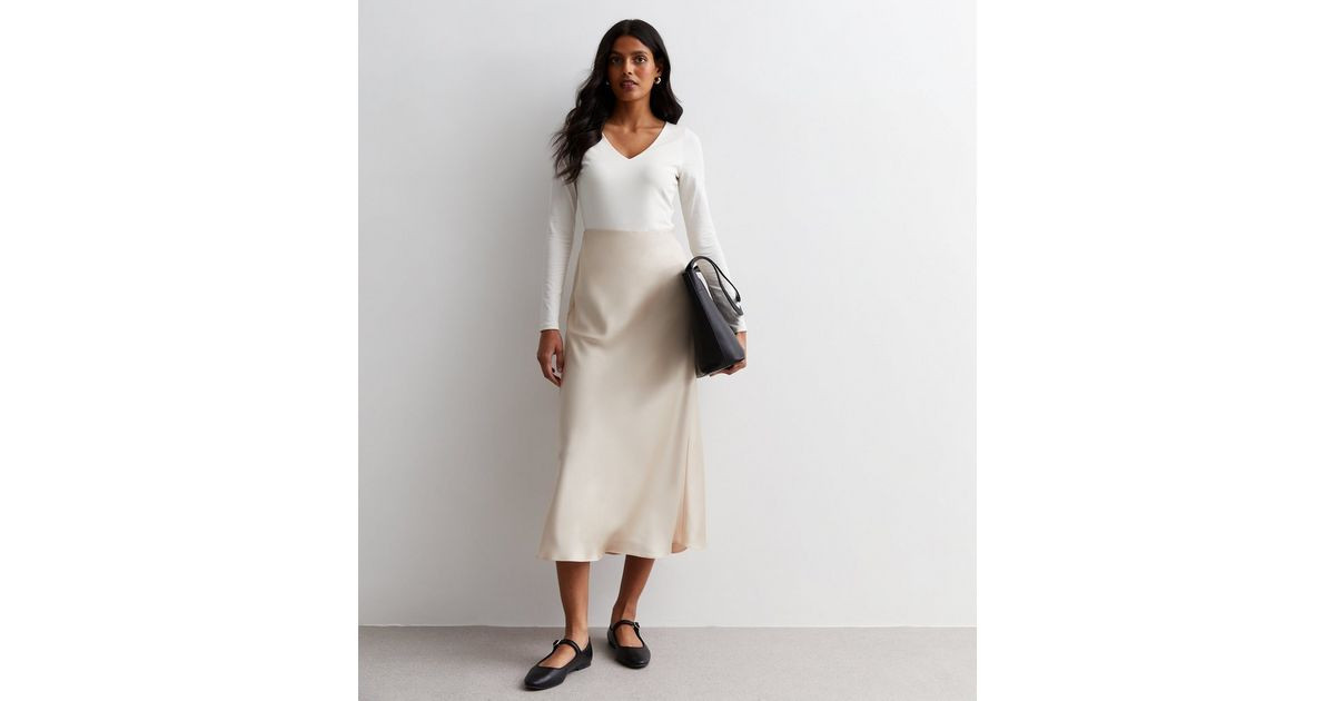 Gold Shine Satin Bias Cut Midaxi Skirt | New Look | New Look (UK)