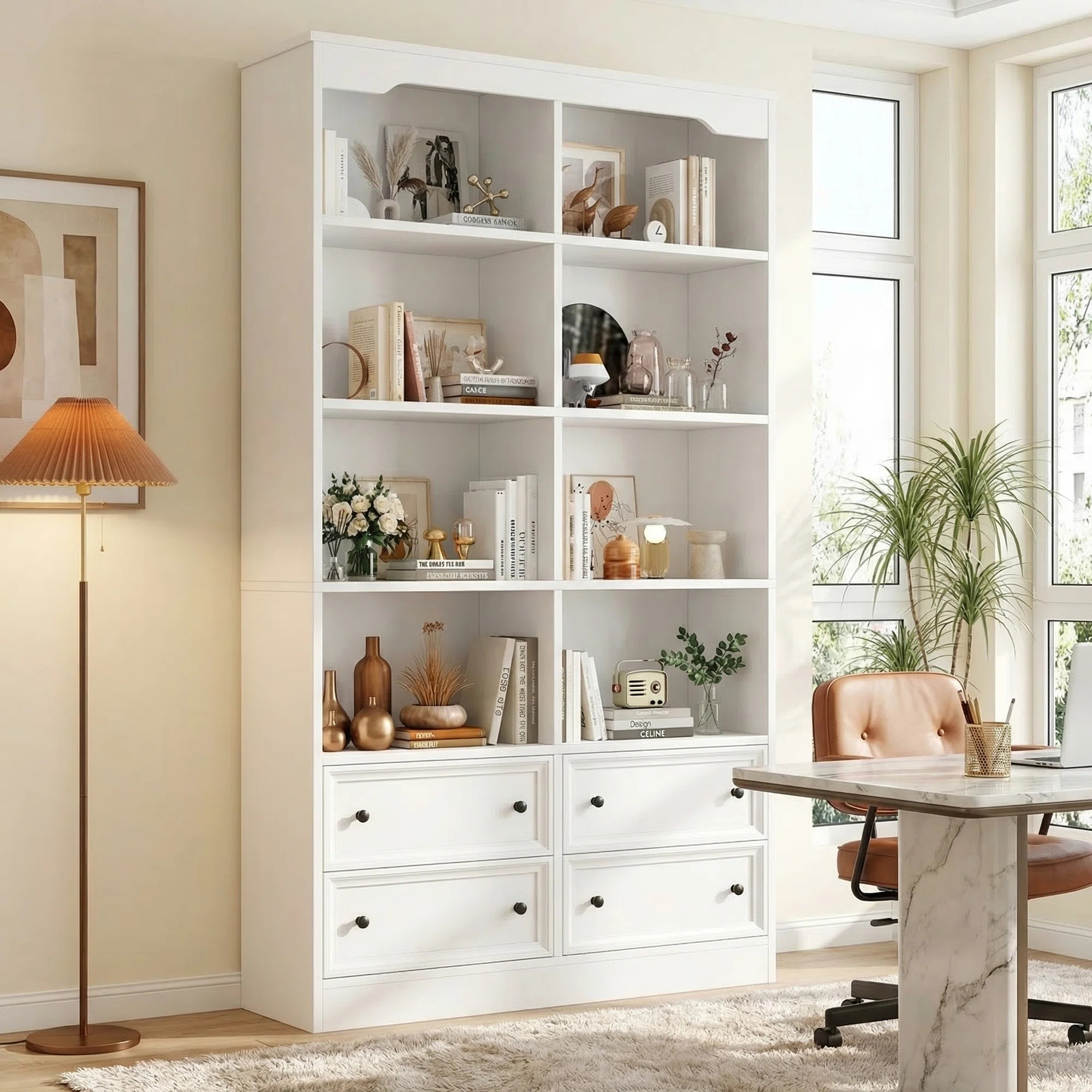 Harriet Bee Kirklyn 6-Tier Standard Bookcase with 4 Drawers & Reviews | Wayfair North America