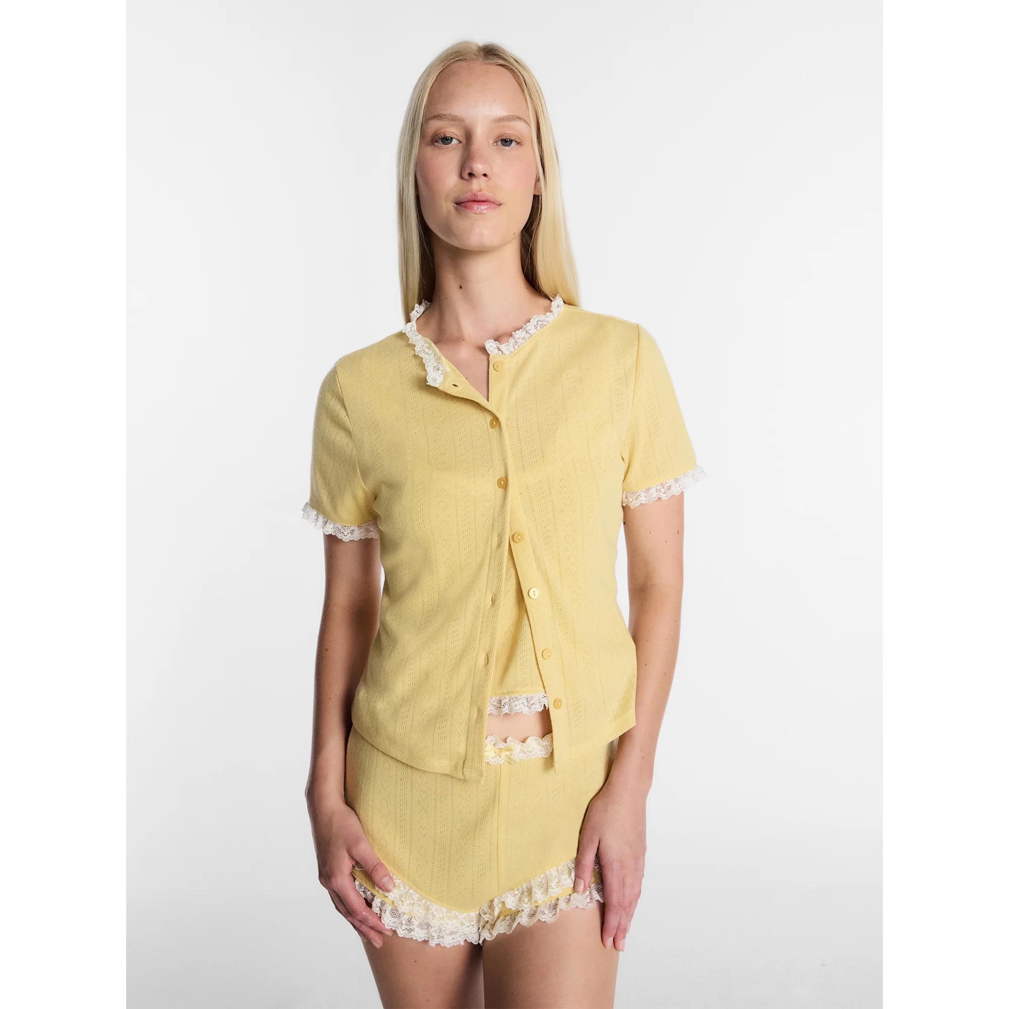 Kacey Lee Women's Pointelle Ruffle Sleep Cardigan, Size XS-XXL | Walmart (US)