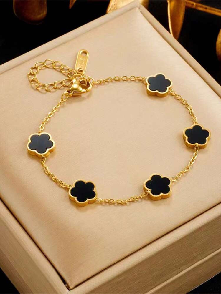 1pc Fashion Stainless Steel Flower Decor Chain Bracelet For Women For Daily Life | SHEIN