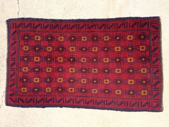 Vintage 3' x 5' Hand Knotted Red Afghan Wool Throw Rug - Kazak Tribal Pattern Free Shipping! | Etsy (US)