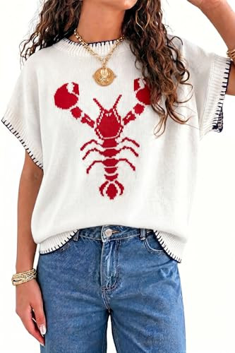 Womens Crawfish Sleeveless Knit Sweater Vest Casual Crewneck T Shirts Summer Pullover Tops | Amazon (US)