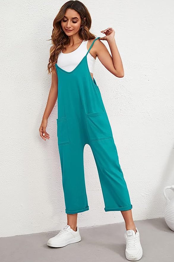 Nirovien Womens Oversized Sleeveless Jumpsuits Spaghetti Strap Wide Leg Rompers with Pocket One P... | Amazon (US)