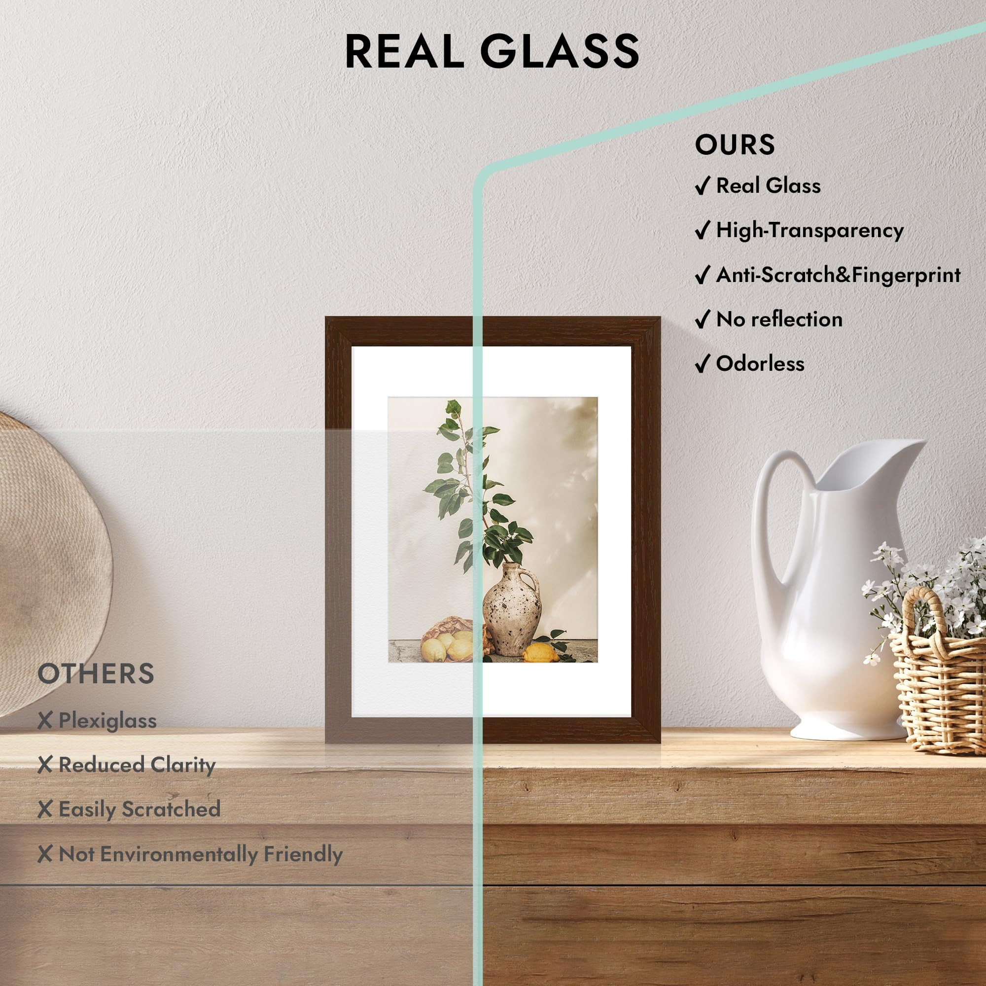 11x14 Oak Wood Picture Frame, Display Photos 8 x 10 with Mat or 11 x 14 without Mat - Tempered Gl... | Amazon (US)