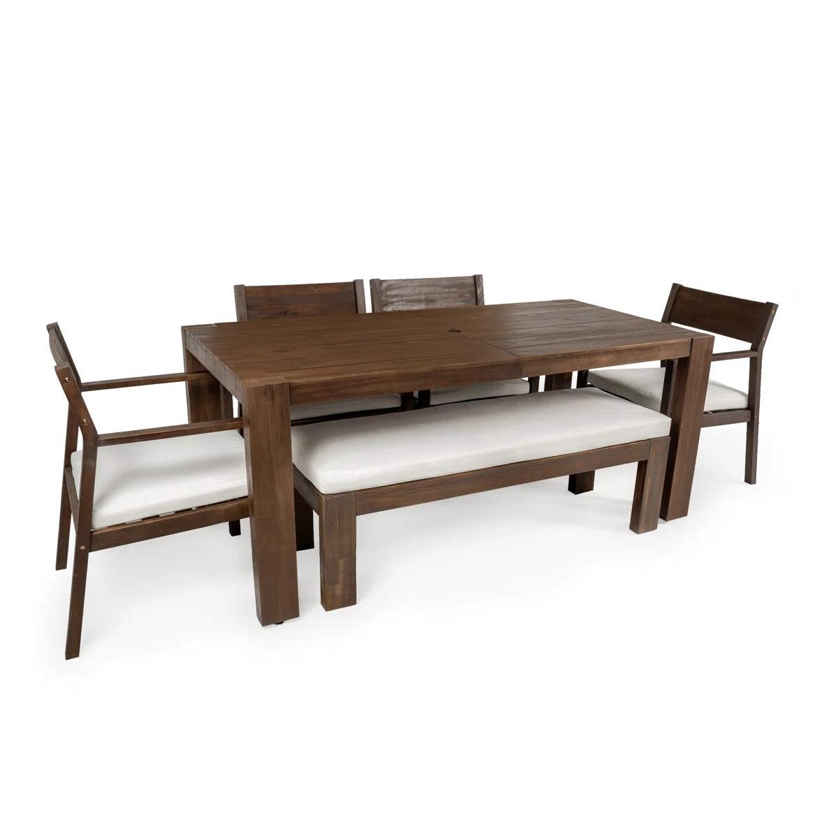 Keaton  6-Piece Rustic Patio Dining Set with Acacia Wood Table and Weather-Resistant Cushions | Wayfair North America