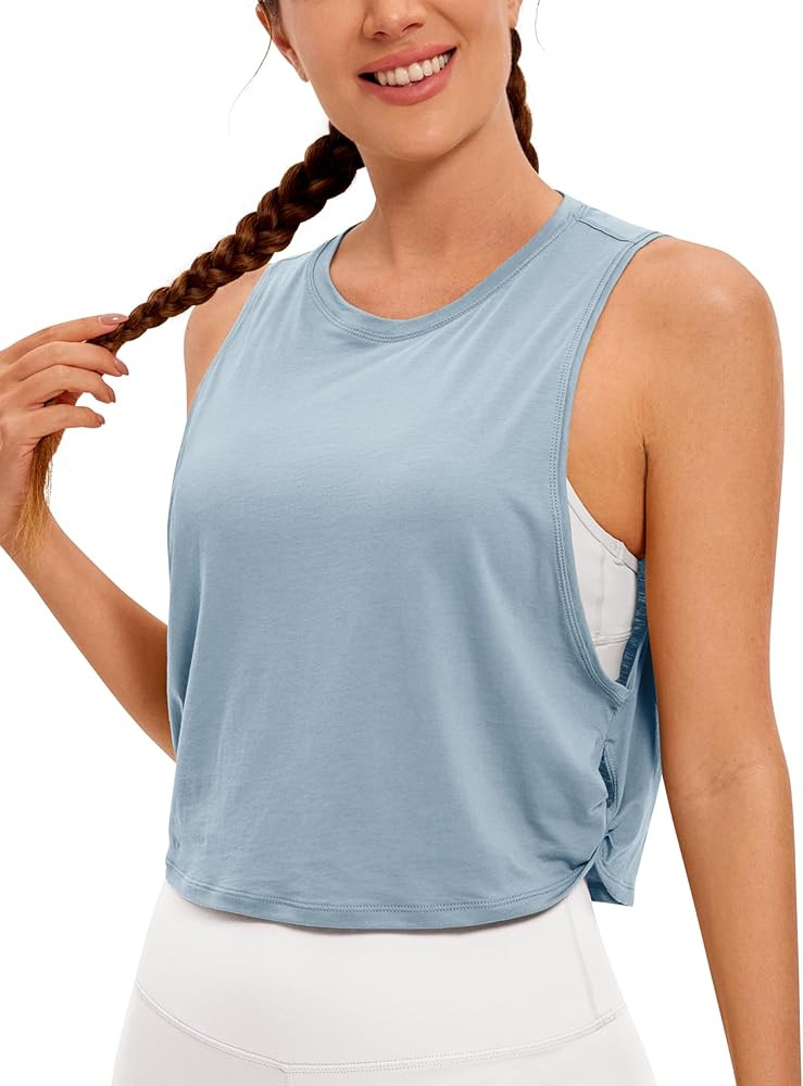 CRZ YOGA Pima Cotton Cropped Workout Tank Tops for Women - Sleeveless Sports Athletic Yoga Runnin... | Amazon (US)