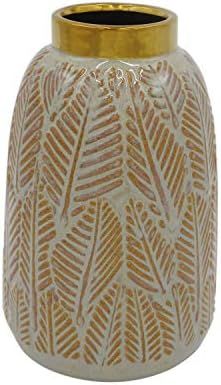 Amazon Brand – Stone & Beam Mid-Century Feather Vase, 8.66"H, Neutral and Gold | Amazon (US)