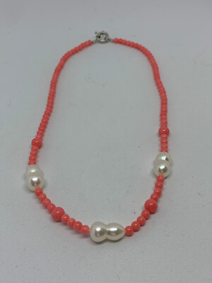 Natural Pink Coral and White Pearl Gemstone Dainty Beaded Necklace | eBay | eBay US