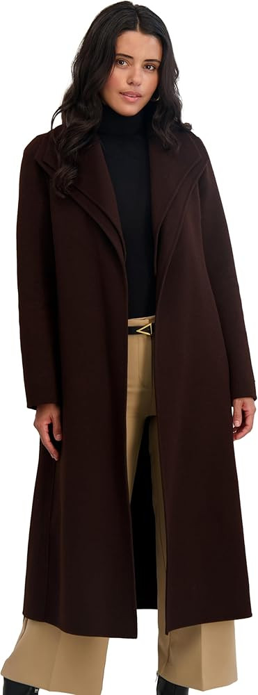 TAHARI womens Slim Fit Double-faced Soft Wool Blend Wrap Coat With Tie Belt – Long Wool Coat | Amazon (US)
