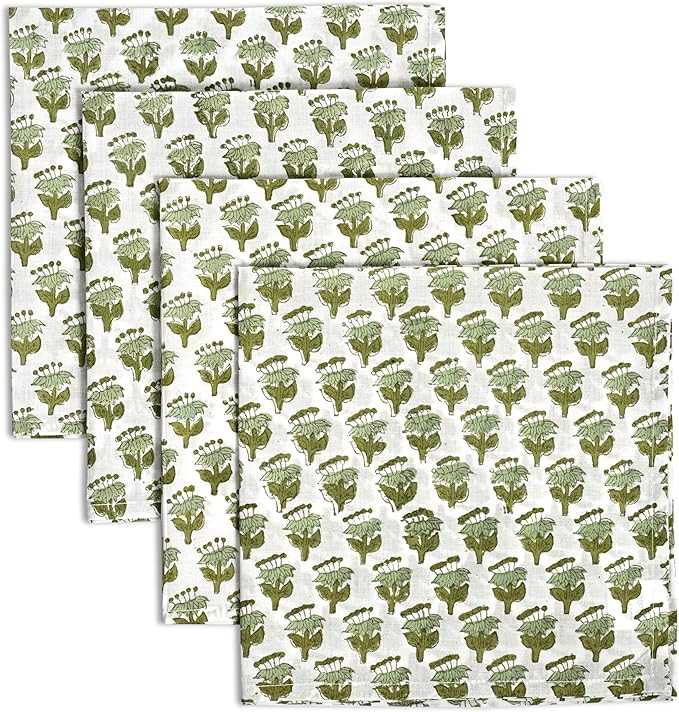 CPC Emerald Green Indian Block Print Cotton Cloth Napkins Set of 4, 18x18 Reusable Everyday Napki... | Amazon (US)