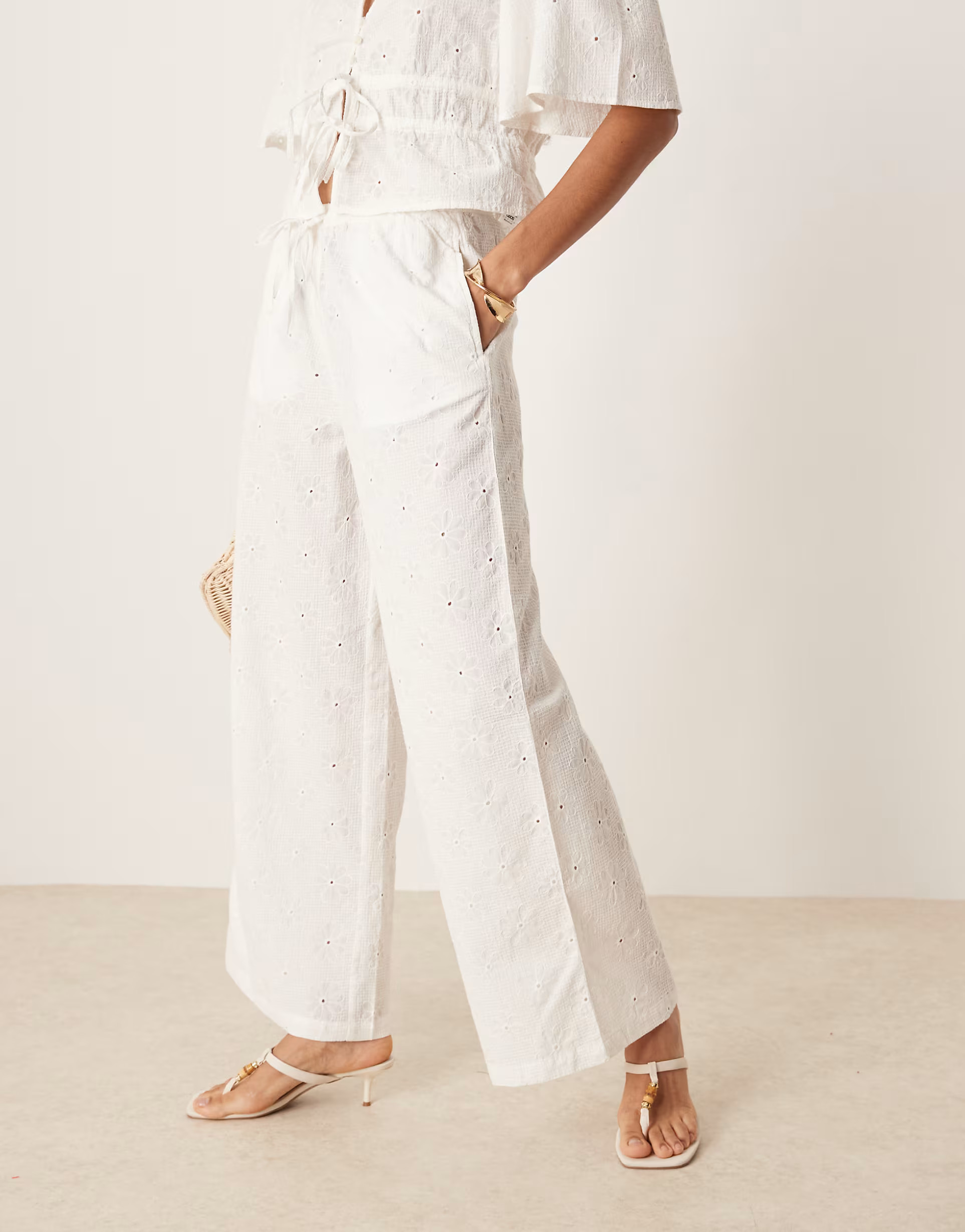 ASOS DESIGN pull on floral embroidery trousers co-ord in off white | ASOS | ASOS (Global)
