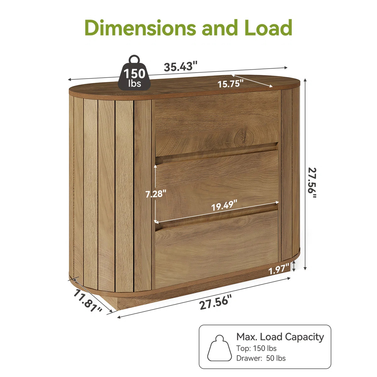 Chic Engineered Wood Nightstand With 3 Spacious Drawers | Wayfair North America