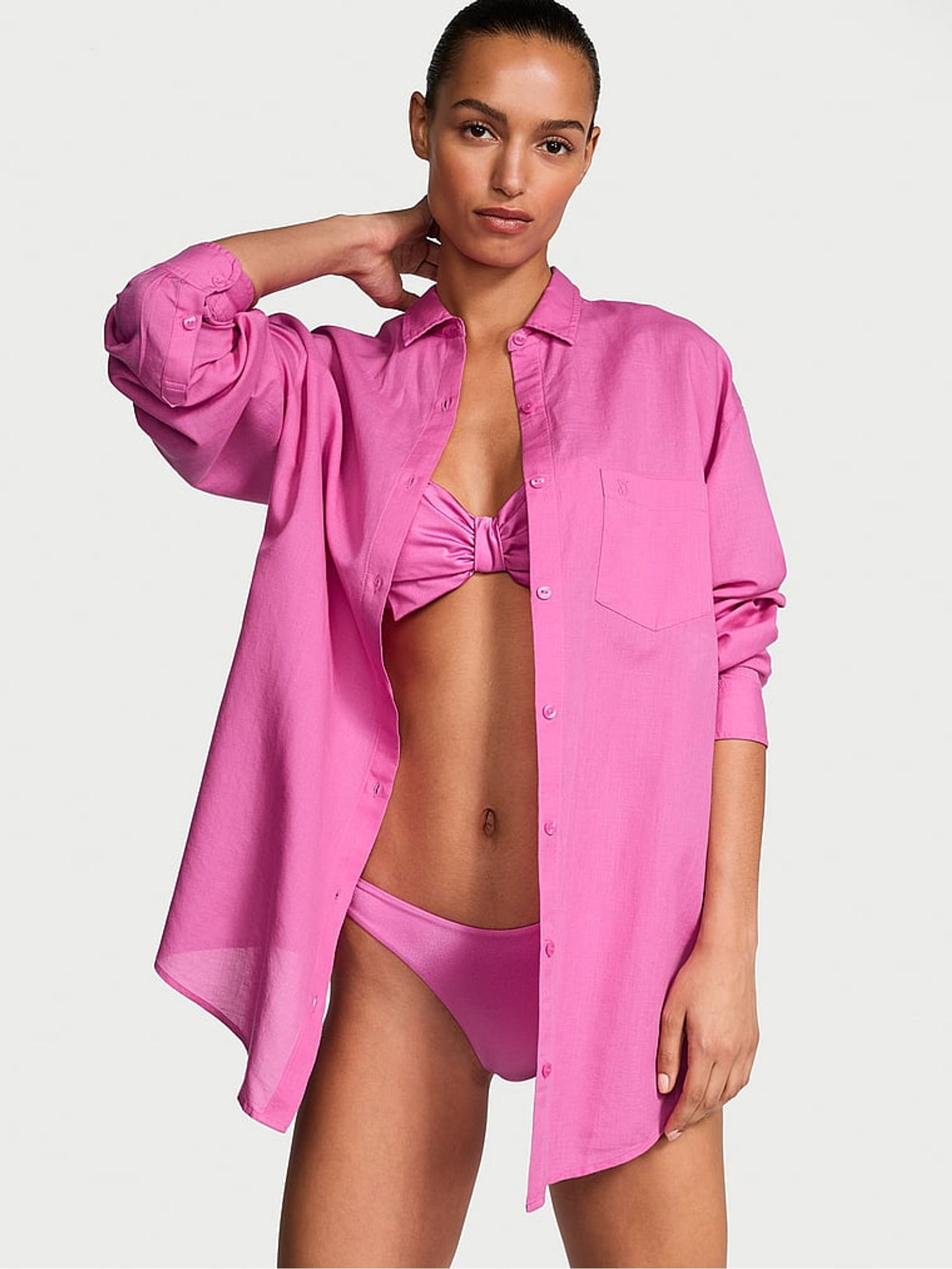 New Peony Pink Oversized Cover Up Shirt | Victoria's Secret UK | Victoria's Secret UK