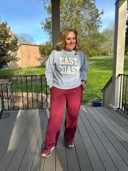 Getting ready for my walk tonight! I only need 1500 more steps! 
How cute is this sweatshirt! It’s on sale for $39 and is getting very limited in sizes. It’s oversized. I am wearing a size medium and I love the fit. I’ll also wear this with a white collared blouse and linen pants or jeans.
My wide leg joggers are a great lighter weight lounge, athleisure piece. 

Amazon, American eagle, travel outfit 

#LTKmidsize #LTKover40 #LTKfitness