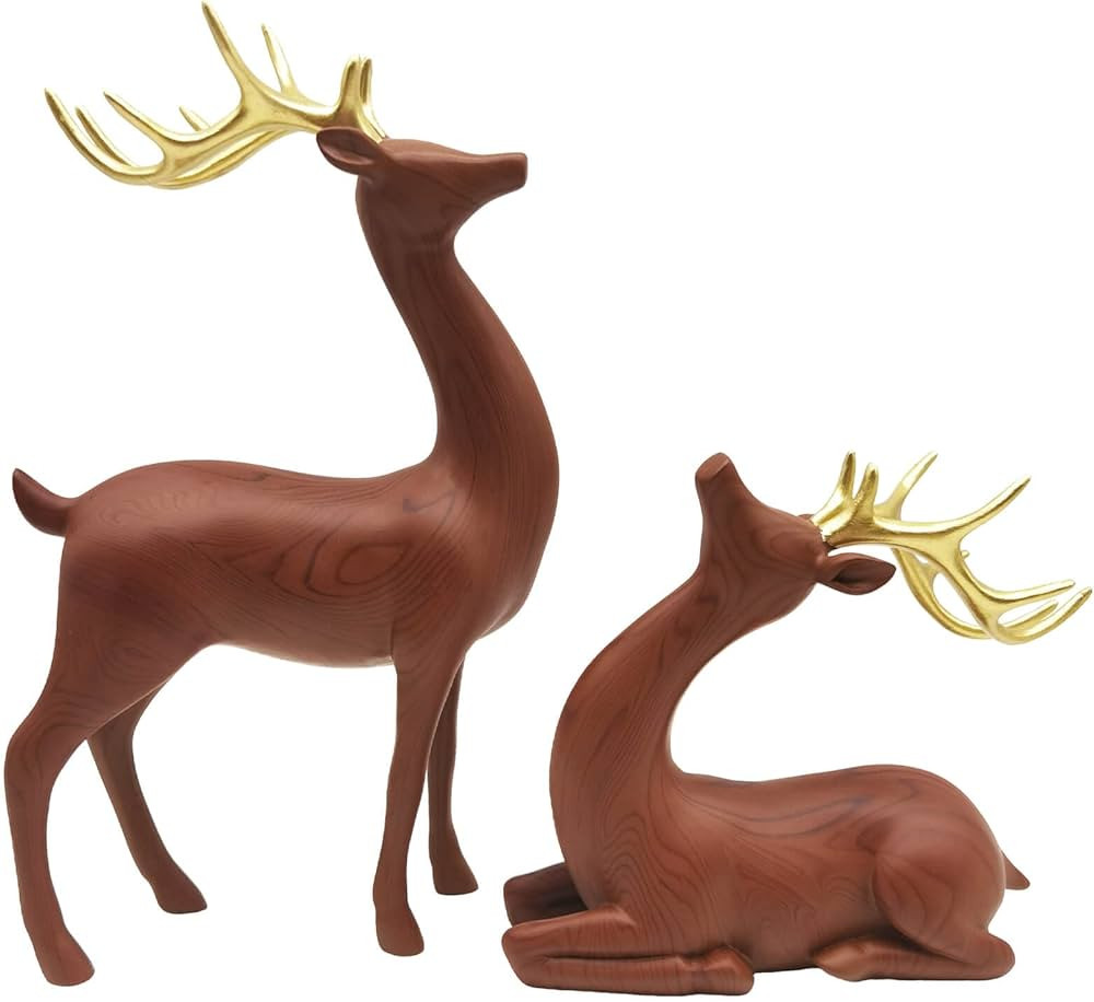 ELFWILL Resin Deer Reindeer Statue Sculpture, Nordic Style Matte Surface Sitting Standing Reindee... | Amazon (US)