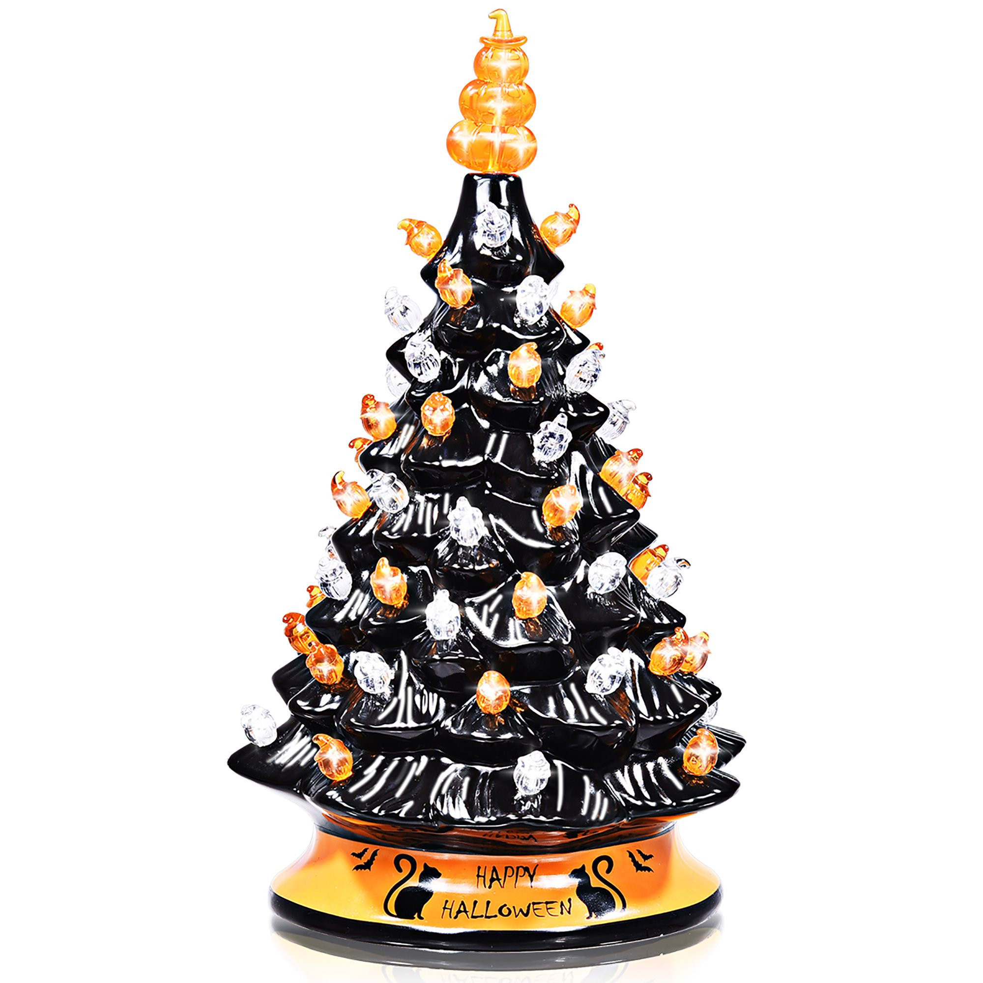 Costway 15'' Pre-Lit Ceramic Hand-Painted Tabletop Halloween Tree Battery Powered Black | Walmart (US)