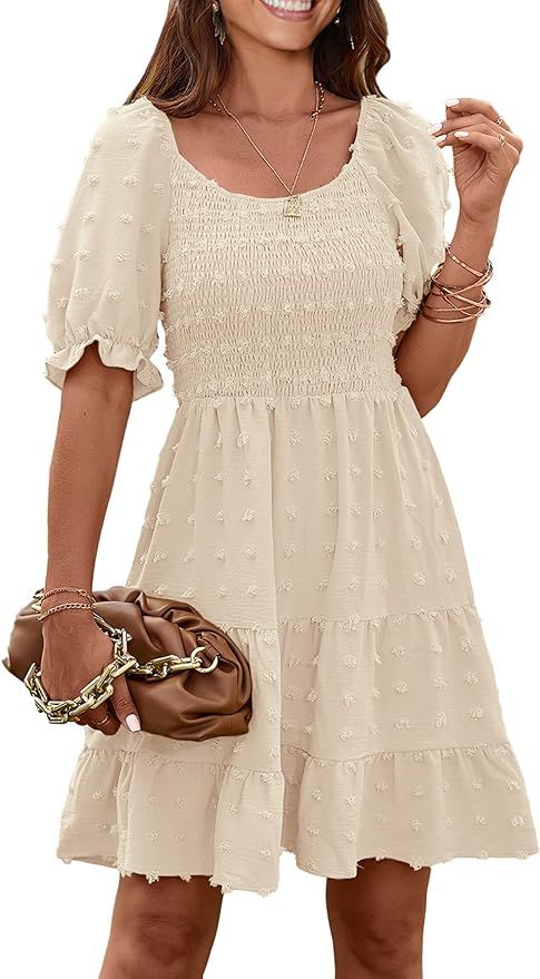 PRETTYGARDEN Women's Summer Dresses Casual Square Neck Short Puff Sleeve Swiss Dot Flowy A Line S... | Amazon (US)