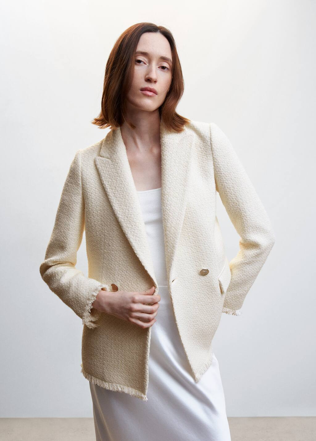 Buttons tweed blazer -  Women | Mango USA | MANGO (US)