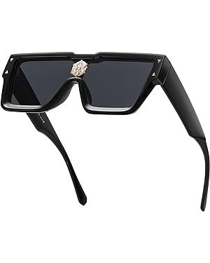 SHEEN KELLY Trendy Square Sunglasses for Women Men Fashion Thick Flat Top Black Shades Diamond Ey... | Amazon (US)