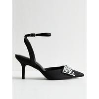 New Look Diamanté Bow Satin Court Shoes - Black | Very (UK)