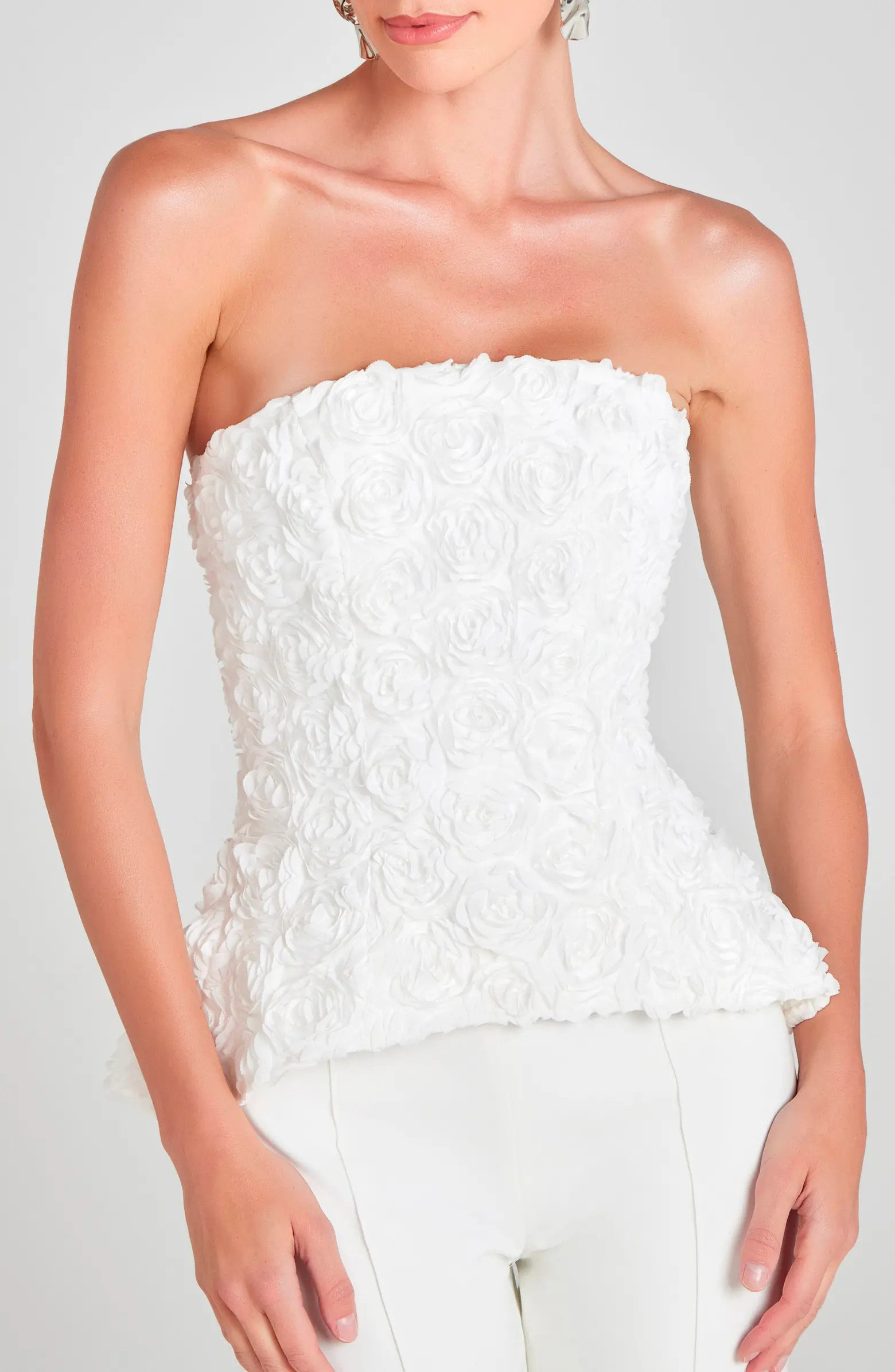 Phoebe Rosette Strapless Peplum Top | Nordstrom