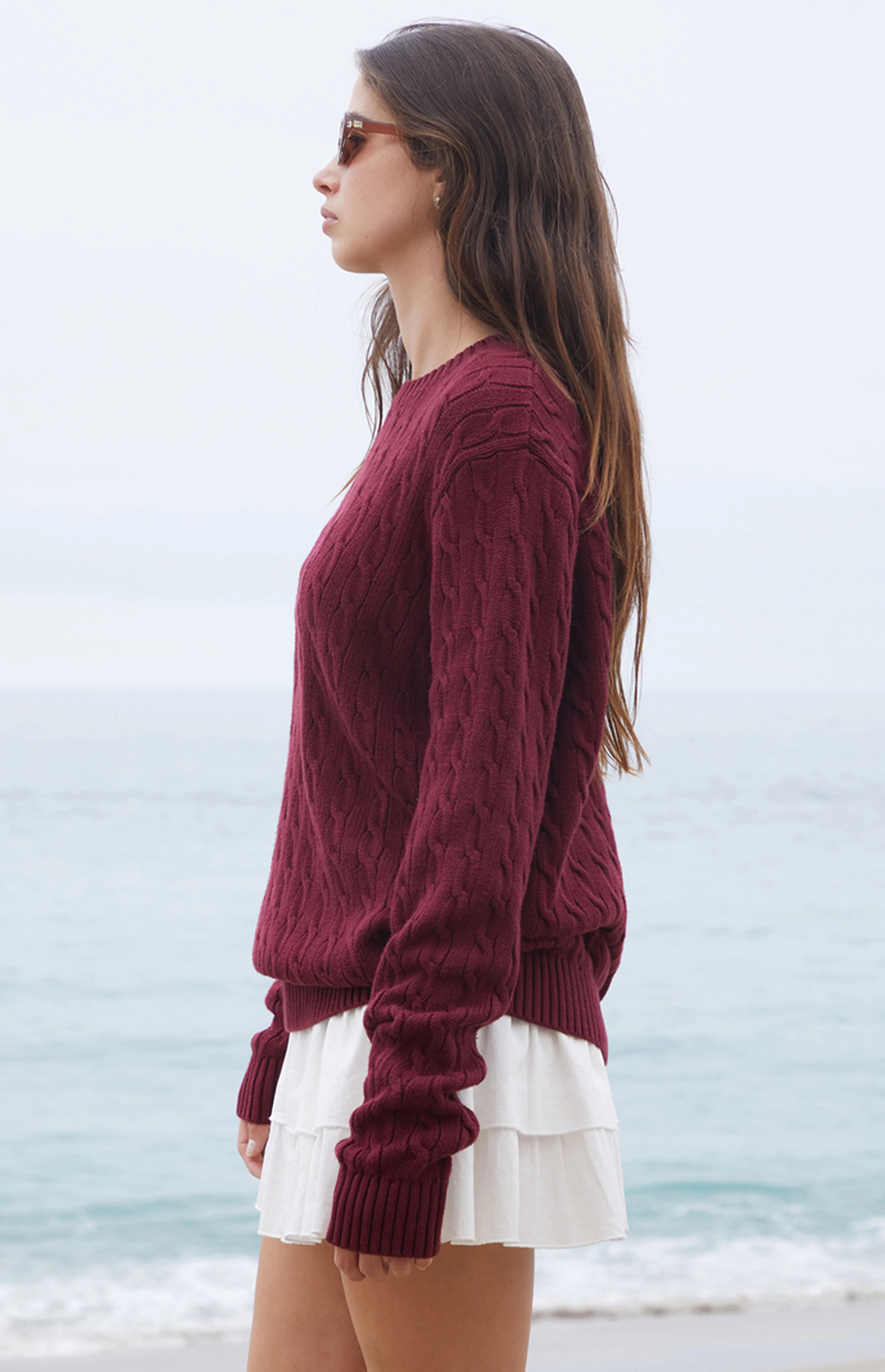 John Galt Burgundy Cable Knit Sweater | PacSun