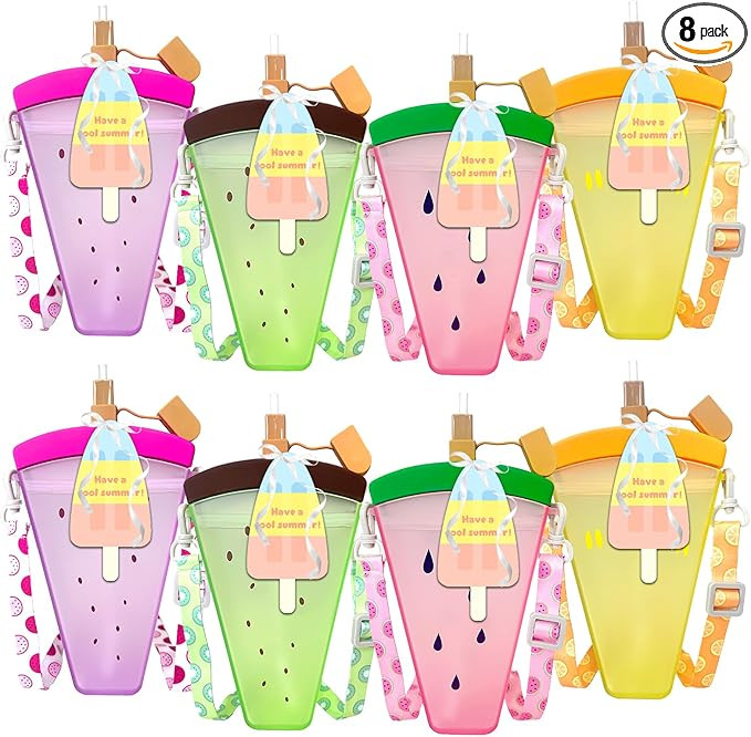 8 Sets End of Year Student Watermelon Water Bottles Gifts with Straw 320ml Portable Leak Proof Dr... | Amazon (US)