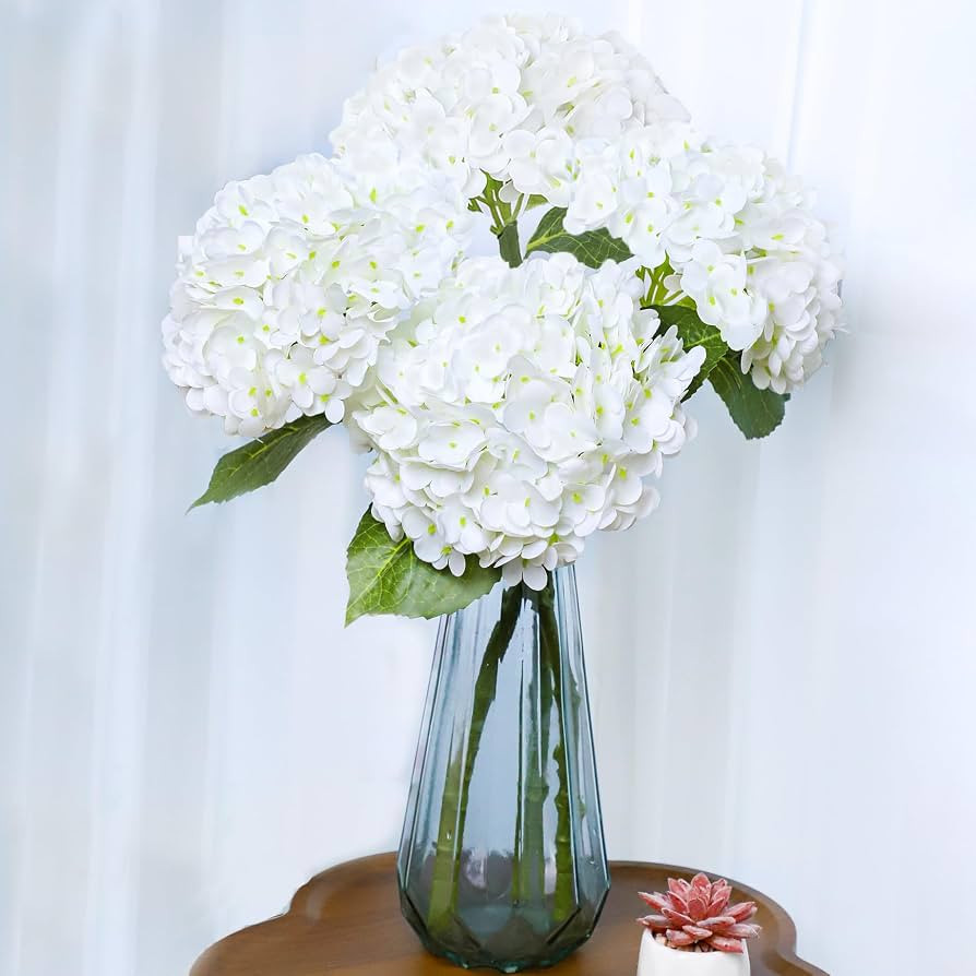 4 Pcs Hydrangea Artificial Flowers, 21" White Real Touch Latex Faux Hydrangea Flowers Lifelike Ar... | Amazon (US)