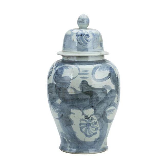 Silla Porcelain Flower Temple Jar, Blue and White | Burke Decor