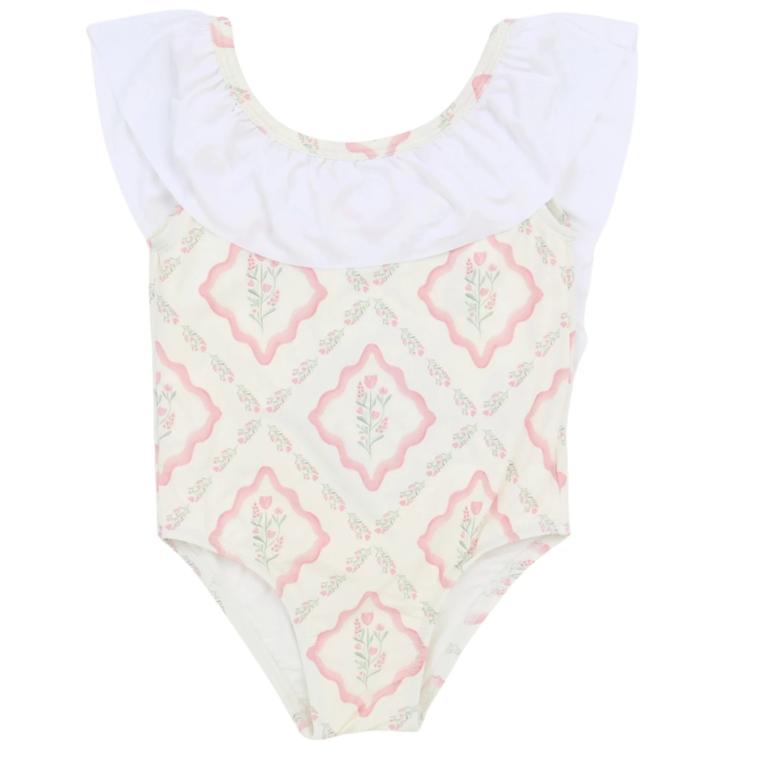 Girls Diamond Floral Flutter Sleeve One Piece | Hamner Hill