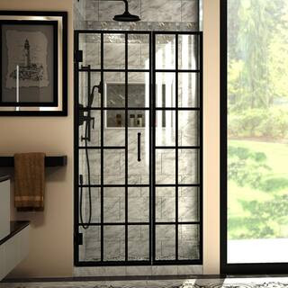 Unidoor Toulon 40-40 1/2 in. W x 72 in. H Frameless Hinged Shower Door in Satin Black | The Home Depot