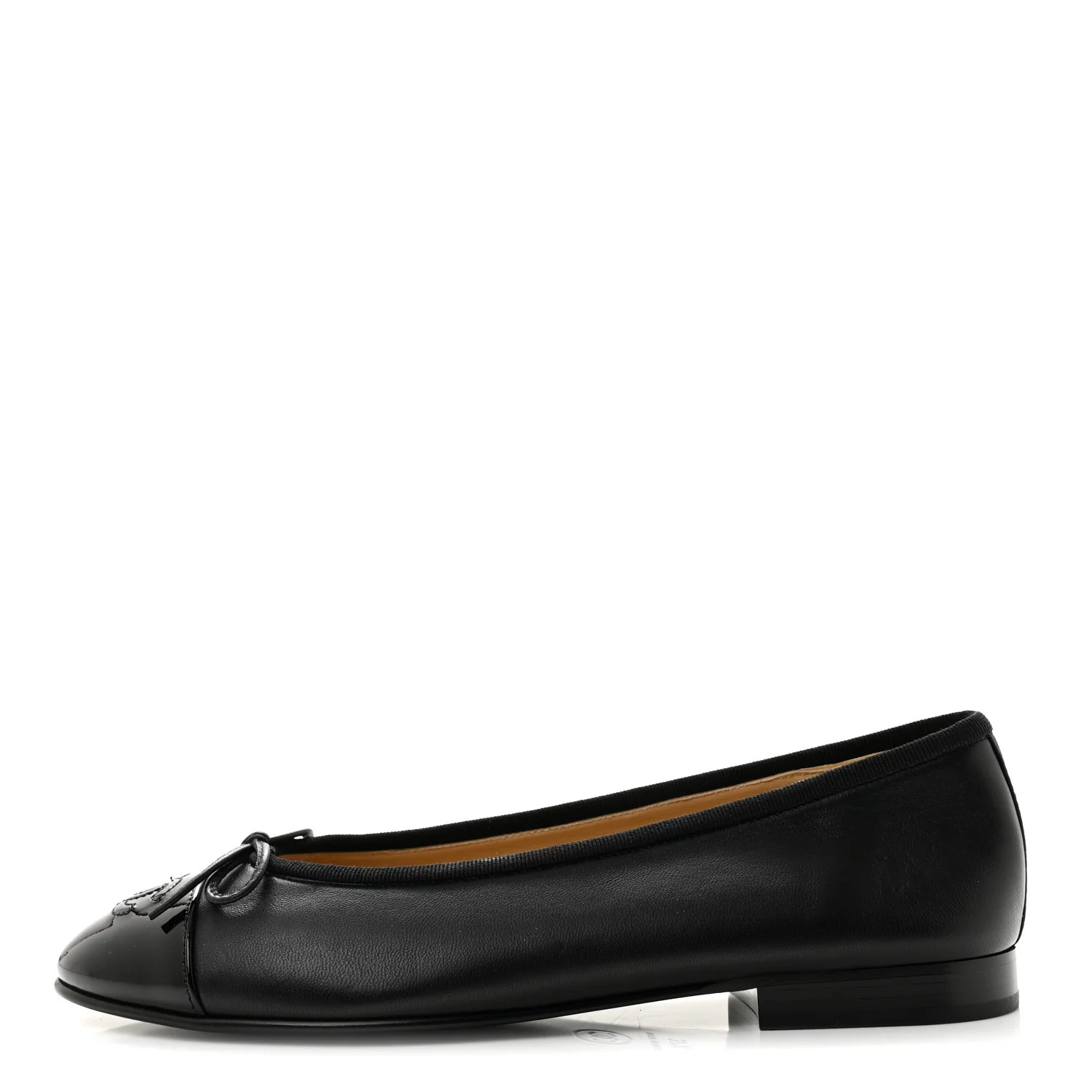 Chanel Lambskin Patent Cap Toe Ballerina Flats 37.5 Black 1963036 | FASHIONPHILE (US)