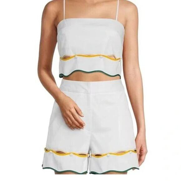 Antonio Melani x The Nat Note Zoe Scalloped Sateen Top White Green Crop Size 8 | Poshmark