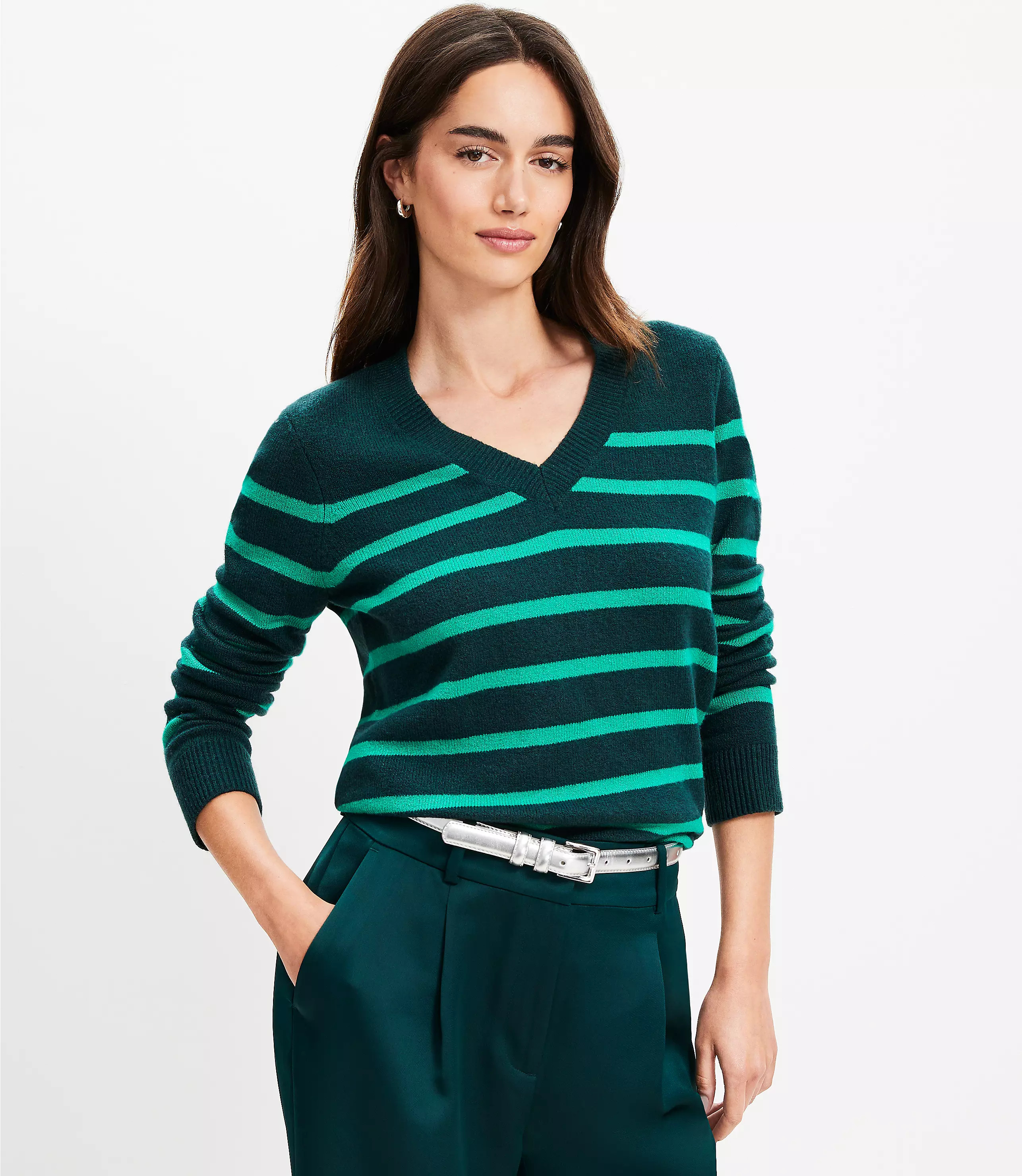 Stripe Relaxed V-Neck Sweater | LOFT
