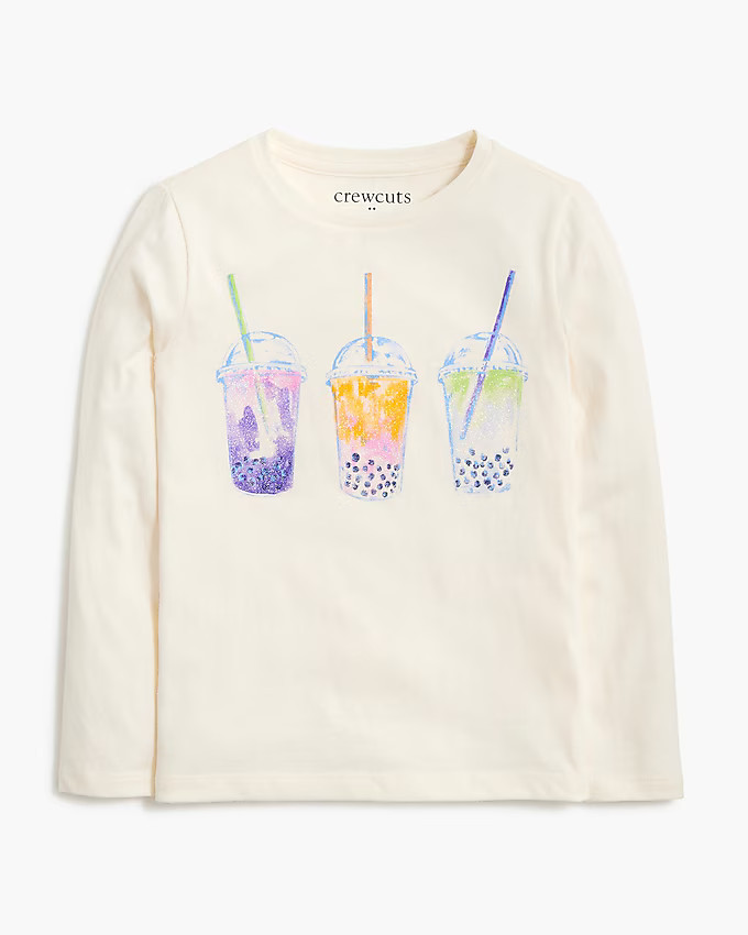 Girls' long-sleeve boba tea graphic tee | J.Crew Factory