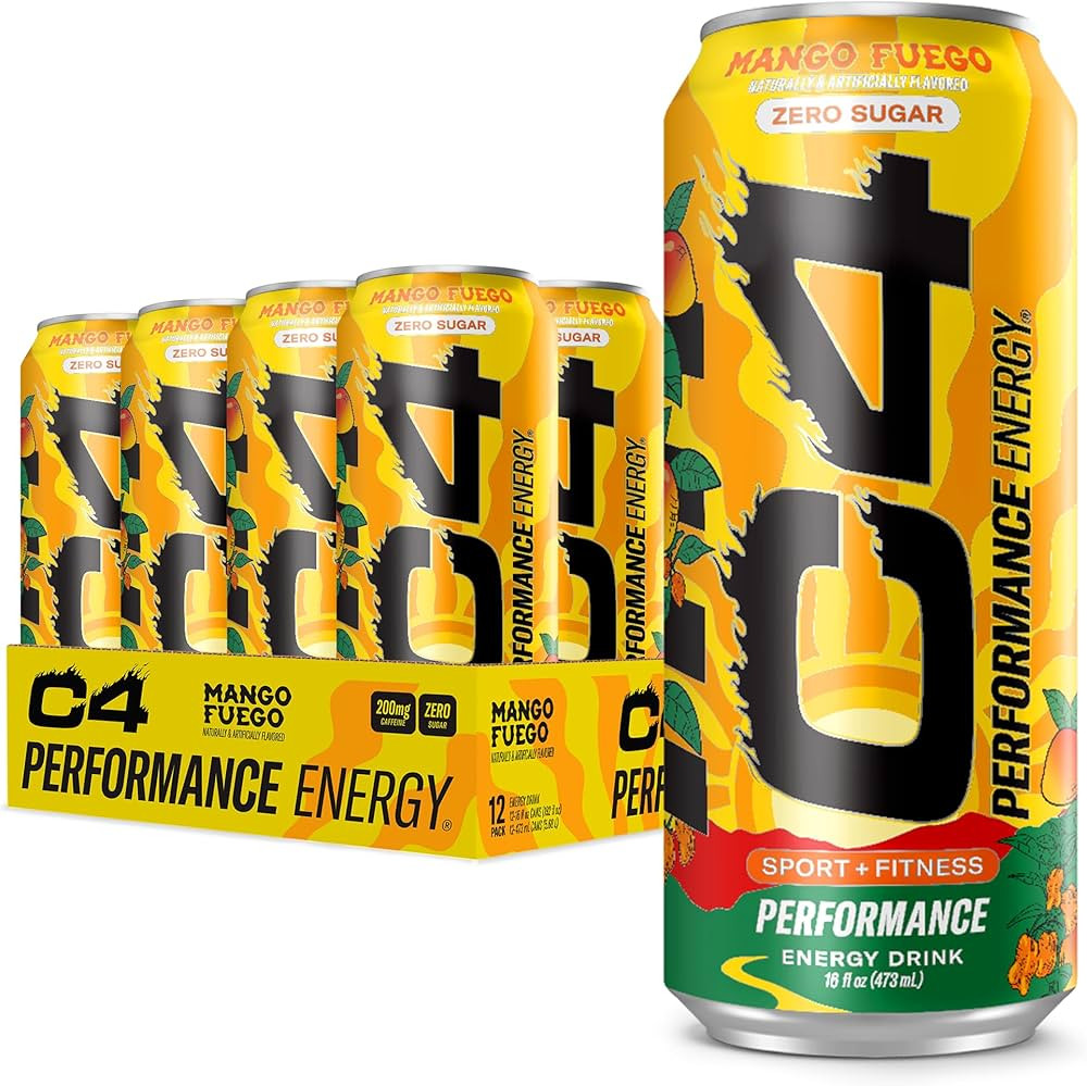 C4 Performance Energy Drink, Mango Fuego, Zero Sugar Carbonated Preworkout Energy, 200mg Caffeine... | Amazon (US)