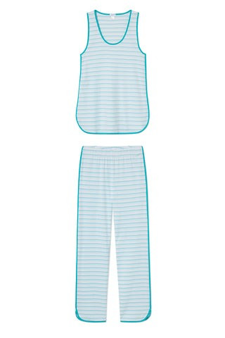 Pima Tank-Long Set in Turquoise Ombre | LAKE Pajamas