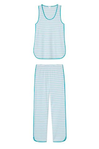 Pima Tank-Long Set in Turquoise Ombre | LAKE Pajamas