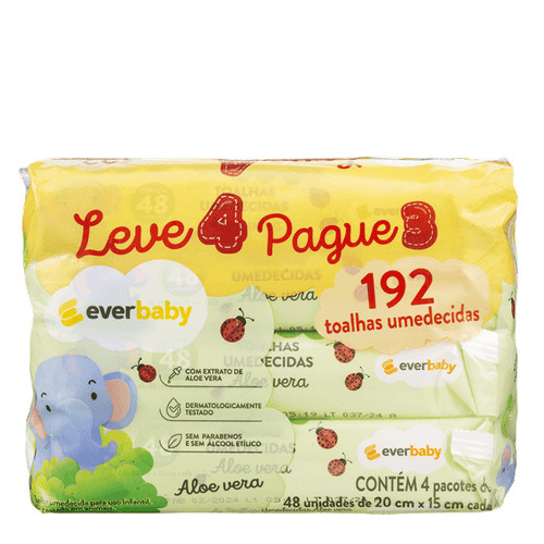 Kit Toalhas Umedecidas Ever Baby Aloe Vera 4 pacotes 48 Unidades | Drogaria Sao Paulo (BR)