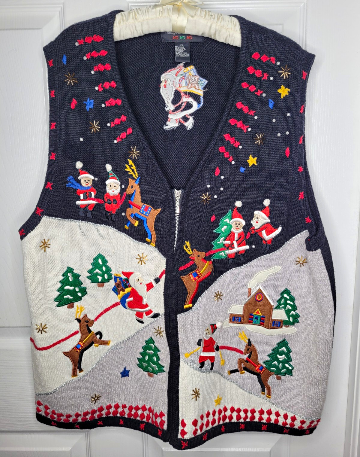 Vintage Hampshire Studio Christmas Sweater Vest 2X Santa Reindeer | eBay US