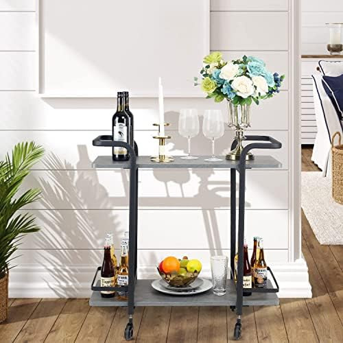 Jubao Serving Bar cart 2-Tier Storage Kitchen island Cart, Wine Trolley with Rolling Wheels with ... | Amazon (US)