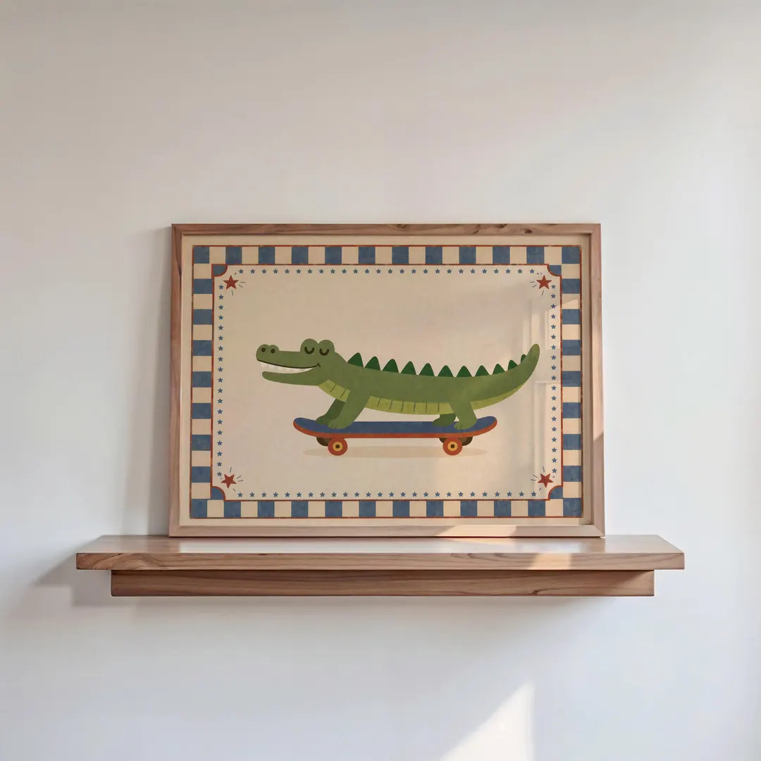 Crocodile on Skateboard Print, Vintage Boys Room Wall Art, Playroom Decor, Illustrated Animal Art... | Etsy (Global)