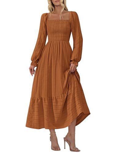 BTFBM Women Maxi Fall Dresses 2026 Long Sleeve Boho Dress Brown Orange | Amazon (US)