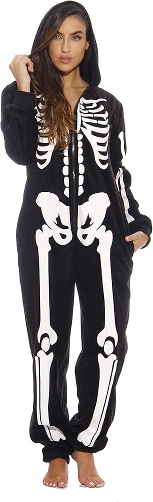 Just Love Skeleton Onesie Halloween Costumes for Women Adult - Comfortable Fleece Fabric with Coz... | Amazon (US)