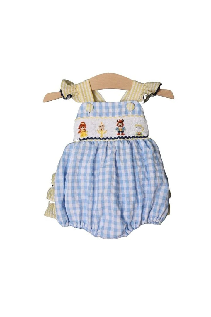 Smocked Beauty and Friends Blue Gingham Seersucker Bubble | The Smocked Flamingo