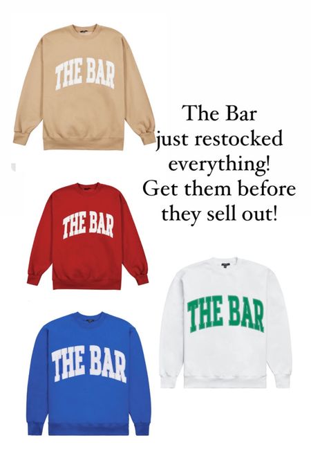 The Bar sweatshirt restocked 
The Bar
Sweatshirt 


#LTKStyleTip #LTKOver40 #LTKFindsUnder100