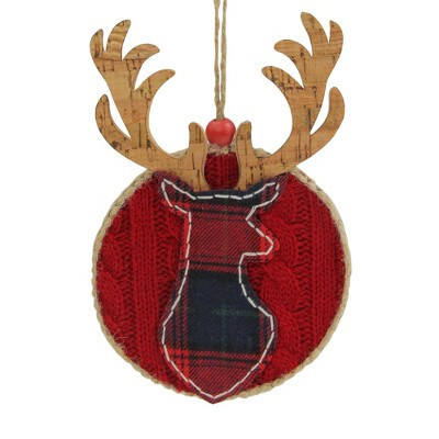 Northlight Cable Knit Plaid Reindeer Christmas Ornament - 6" - Red | Target
