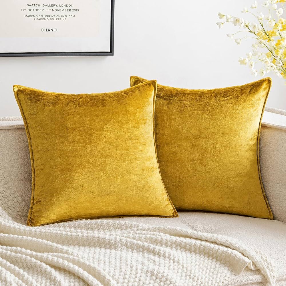 MIULEE Pack of 2 Decorative Velvet Throw Pillow Covers Soft Golden Pillow Covers Soild Square Cus... | Amazon (US)