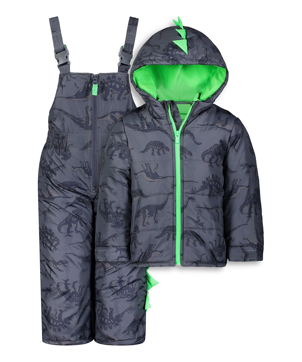 Carter's Boys' Puffer Coats SLATE - Infant Slate Blue Dino Snowsuit - Infant | Zulily